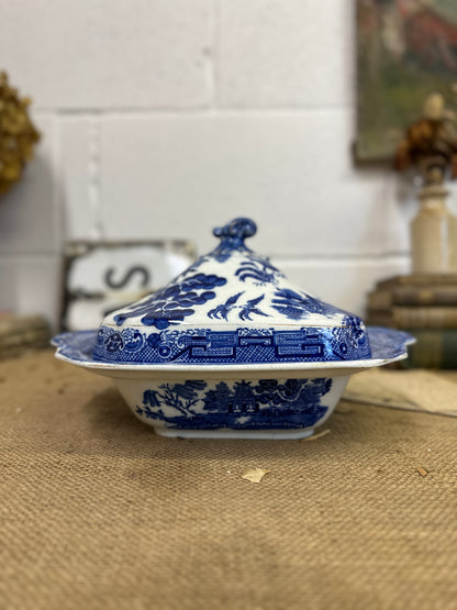 Antique Lidded Tureen Willow Pattern Chinese