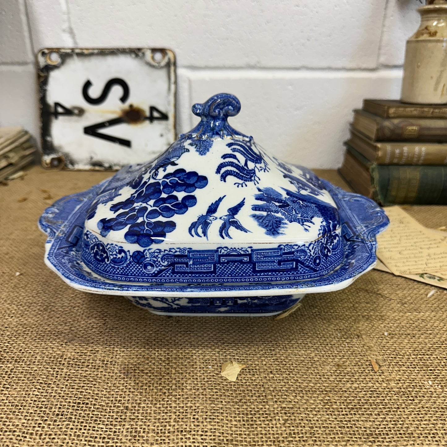 Antique Lidded Tureen Willow Pattern Chinese