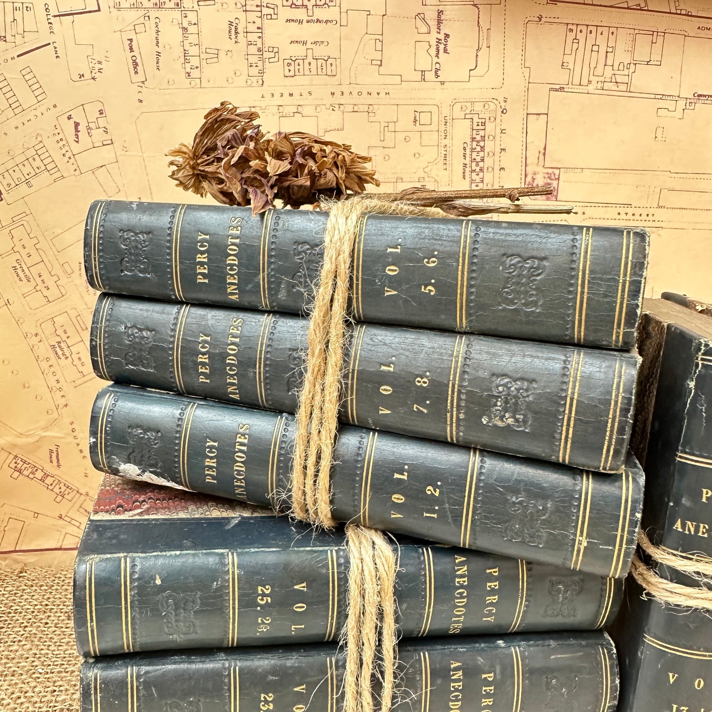 Leather Spine Antique Book Stack