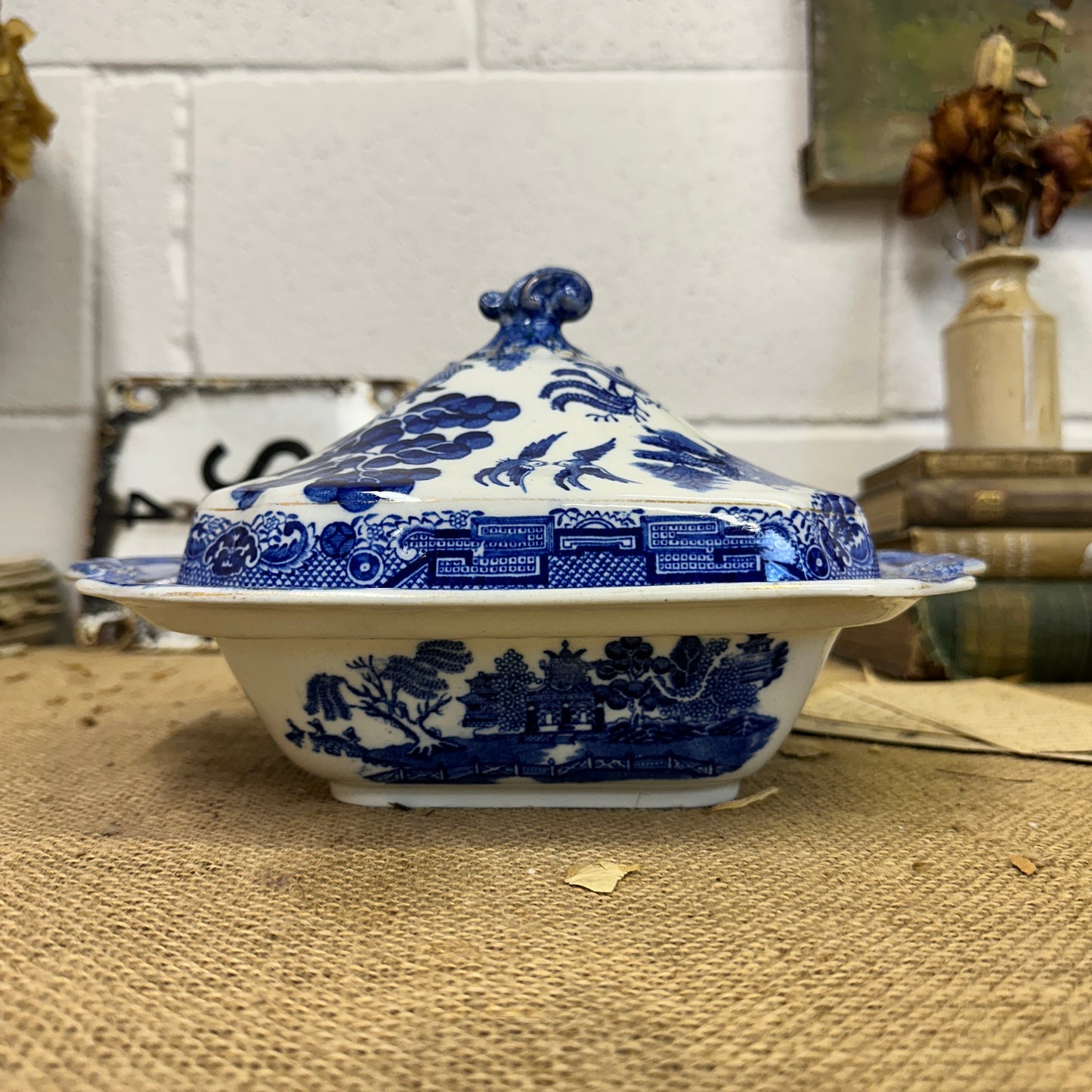 Antique Lidded Tureen Willow Pattern Chinese