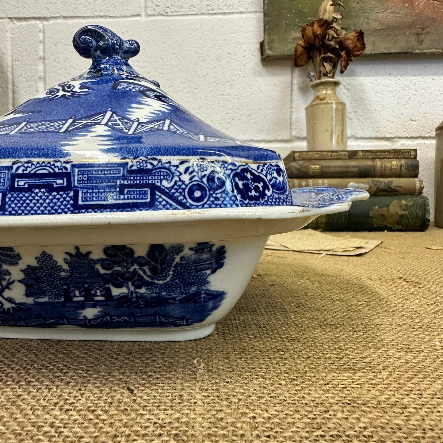 Antique Lidded Tureen Willow Pattern Chinese
