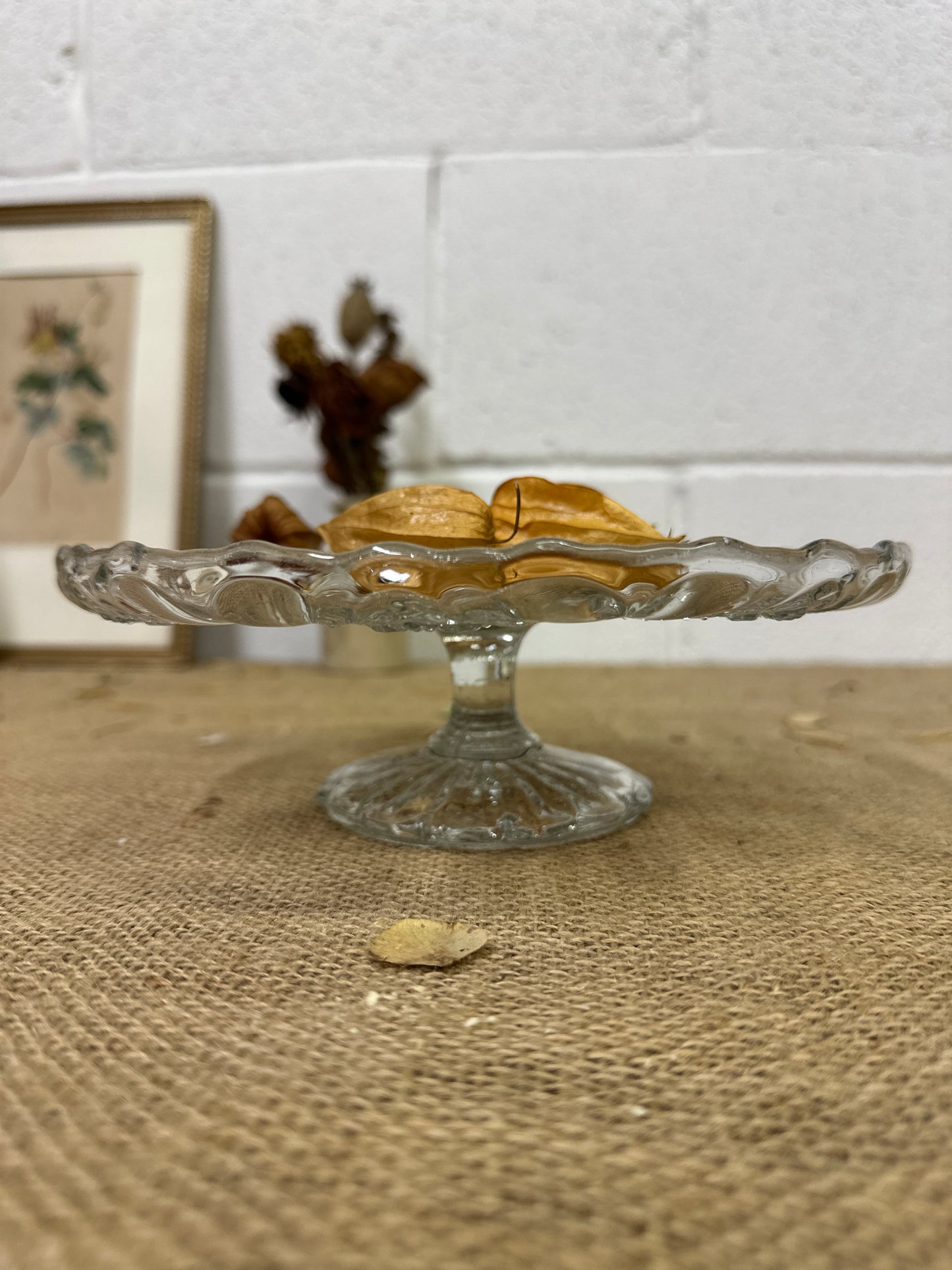 Low Pressed Glass Cake Stand
