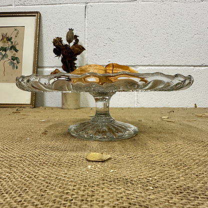Low Pressed Glass Cake Stand
