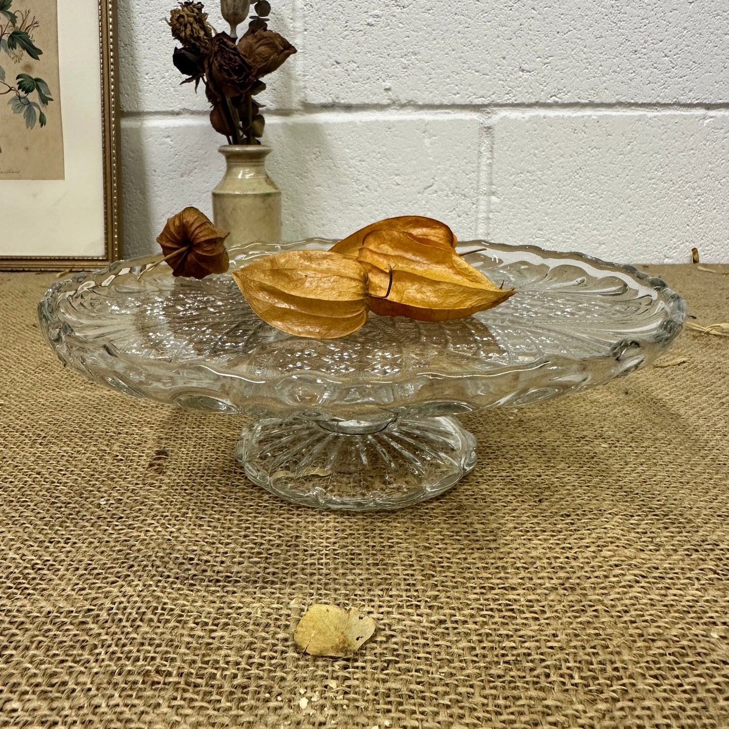 Low Pressed Glass Cake Stand
