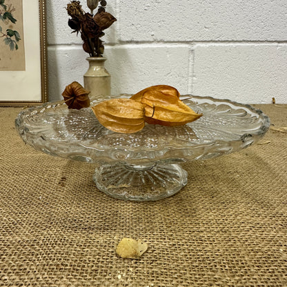 Low Pressed Glass Cake Stand