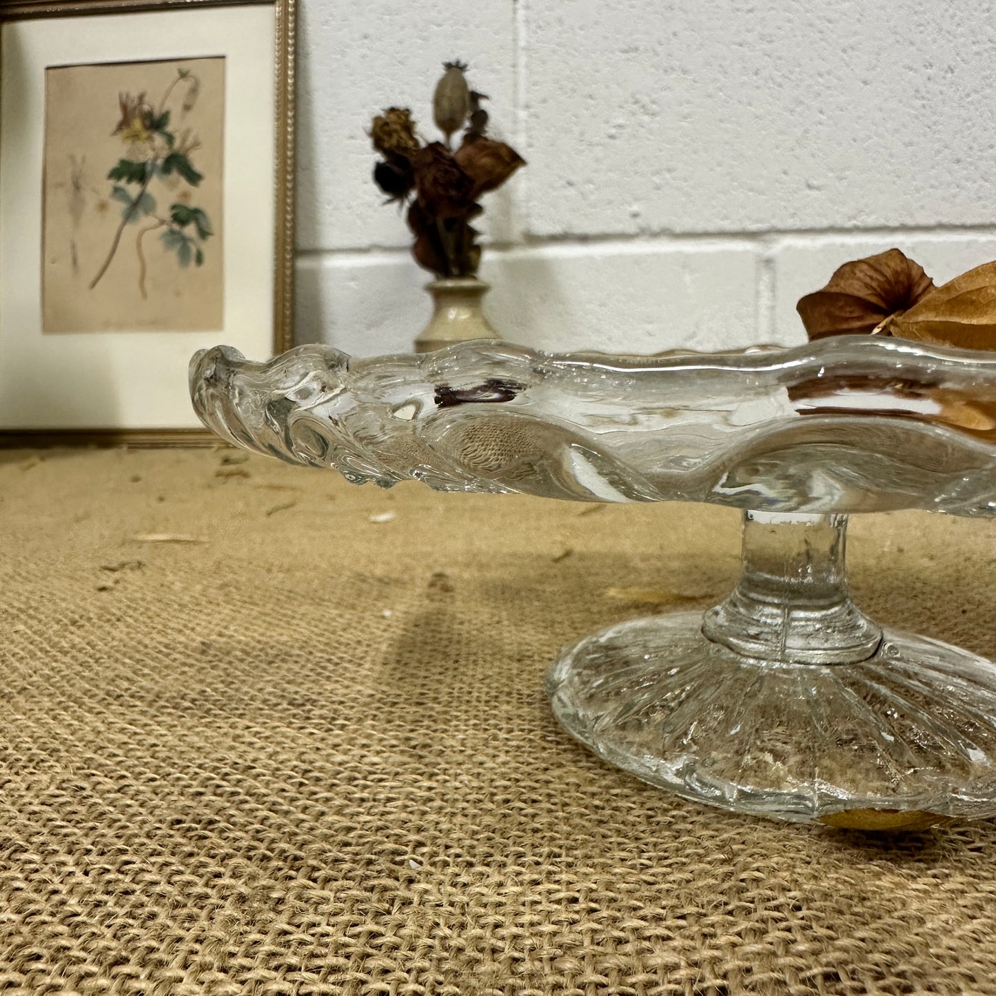 Low Pressed Glass Cake Stand