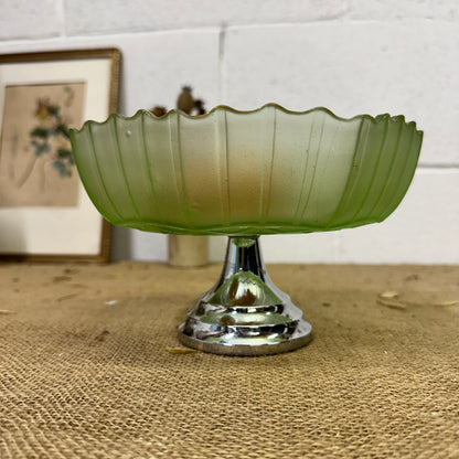Green Pressed Glass Cake Stand