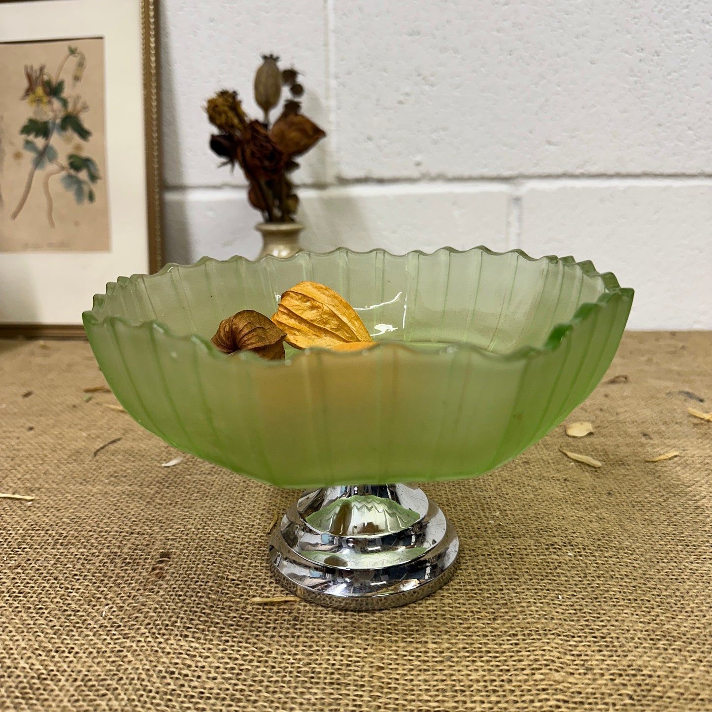 Green Pressed Glass Cake Stand