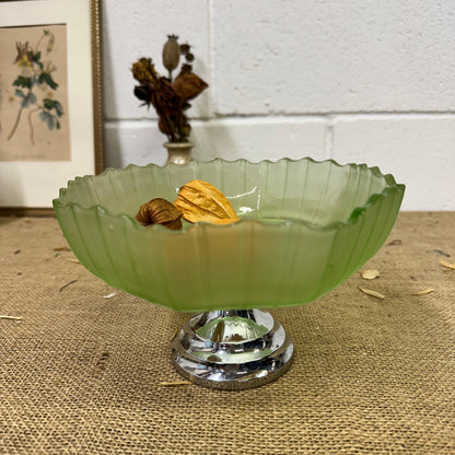 Green Pressed Glass Cake Stand