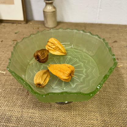 Green Pressed Glass Cake Stand