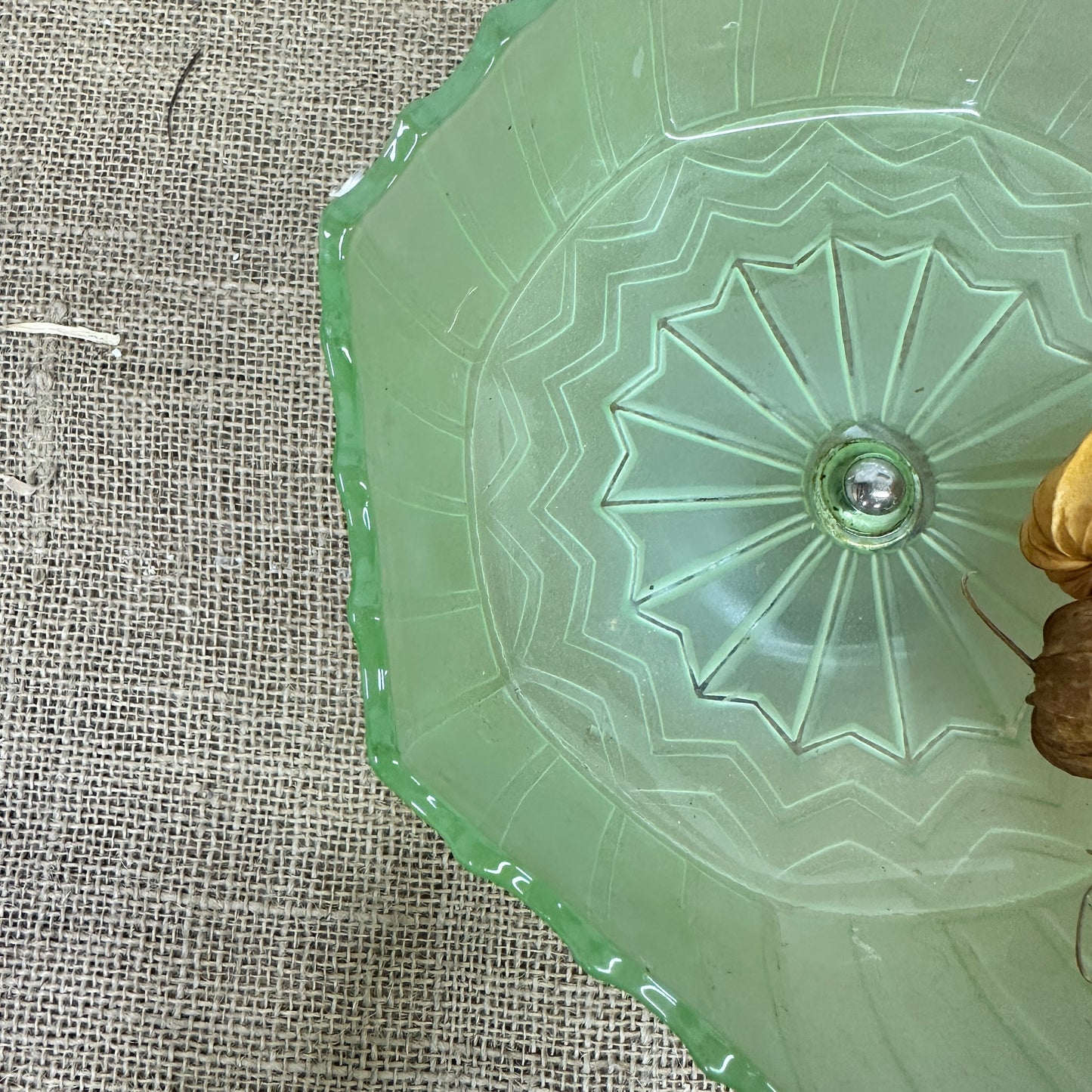 Green Pressed Glass Cake Stand
