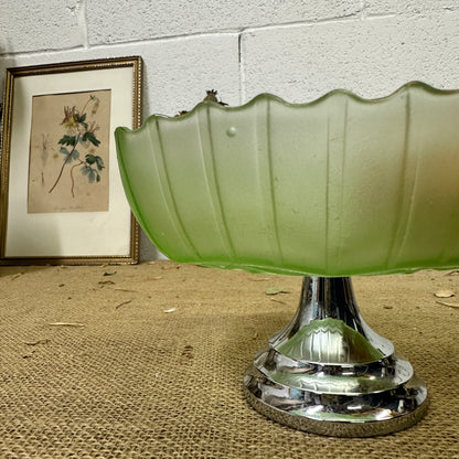 Green Pressed Glass Cake Stand