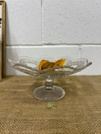 Ruffled Edge Glass Cake Stand Bowl