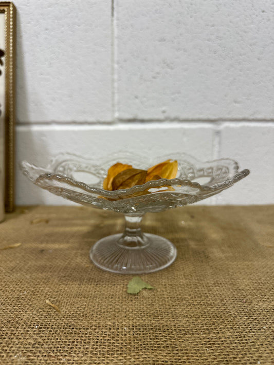 Ruffled Edge Glass Cake Stand Bowl