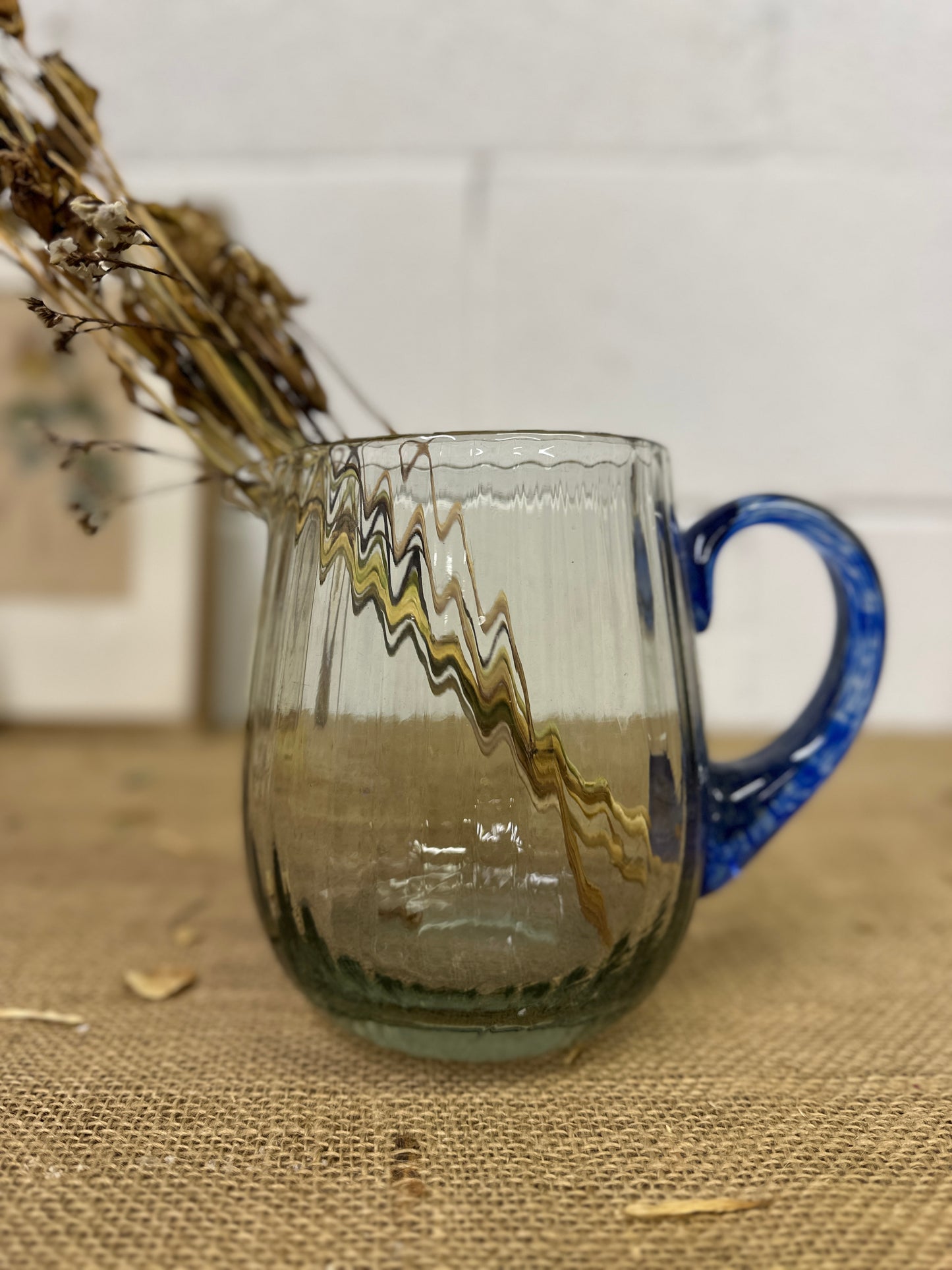 Art Deco Blue Glass Jug Pitcher
