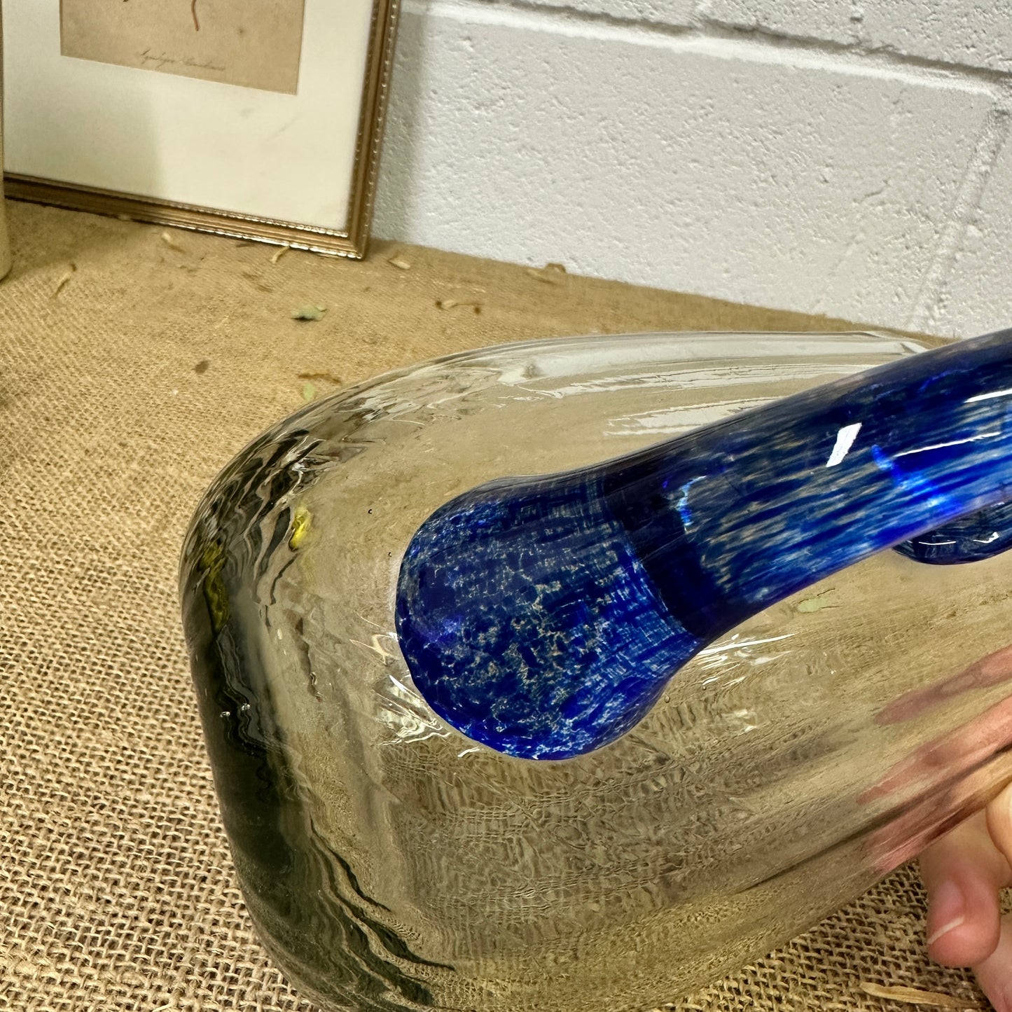 Art Deco Blue Glass Jug Pitcher