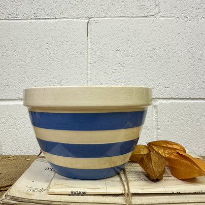 White & Blue Striped Pudding Dish Bowl