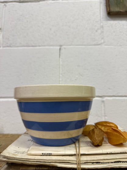 White & Blue Striped Pudding Dish Bowl