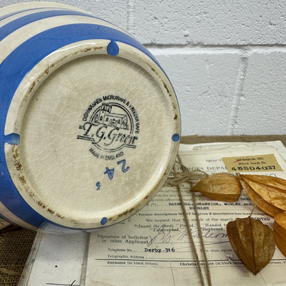 White & Blue Striped Pudding Dish Bowl
