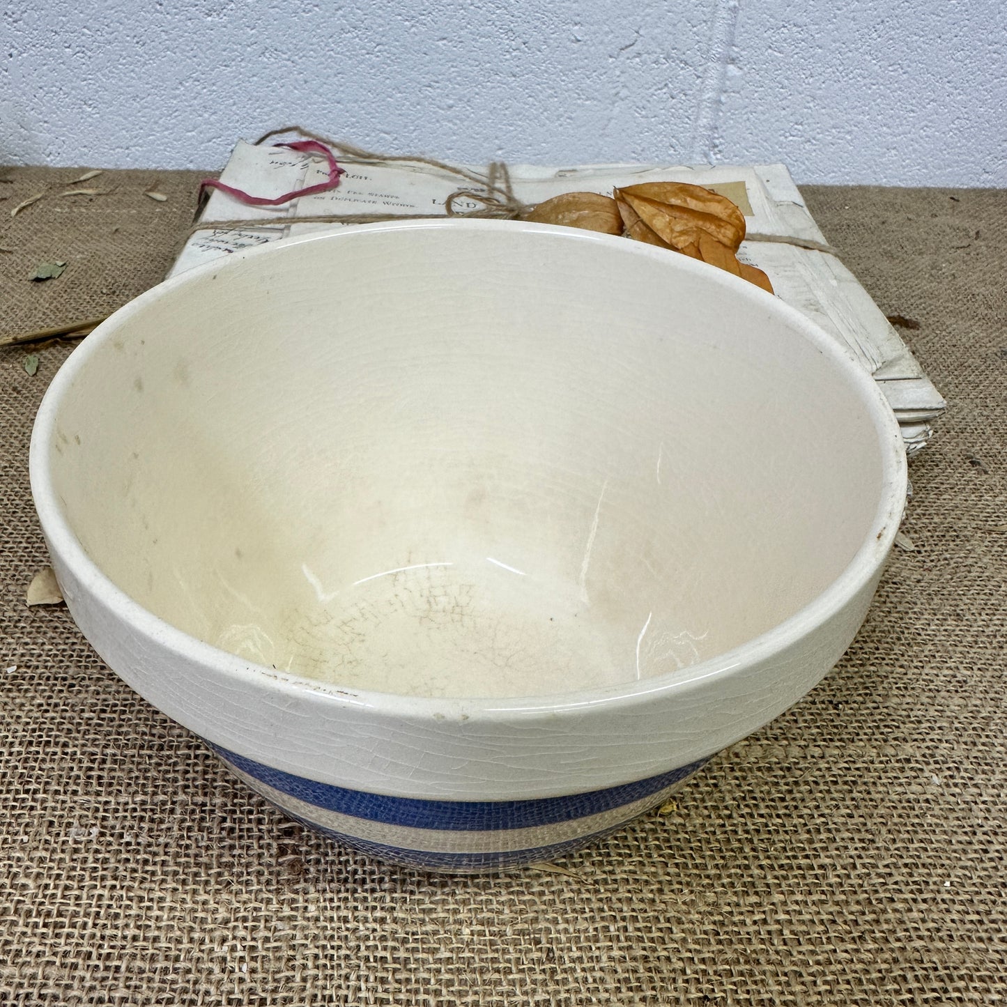 White & Blue Striped Pudding Dish Bowl