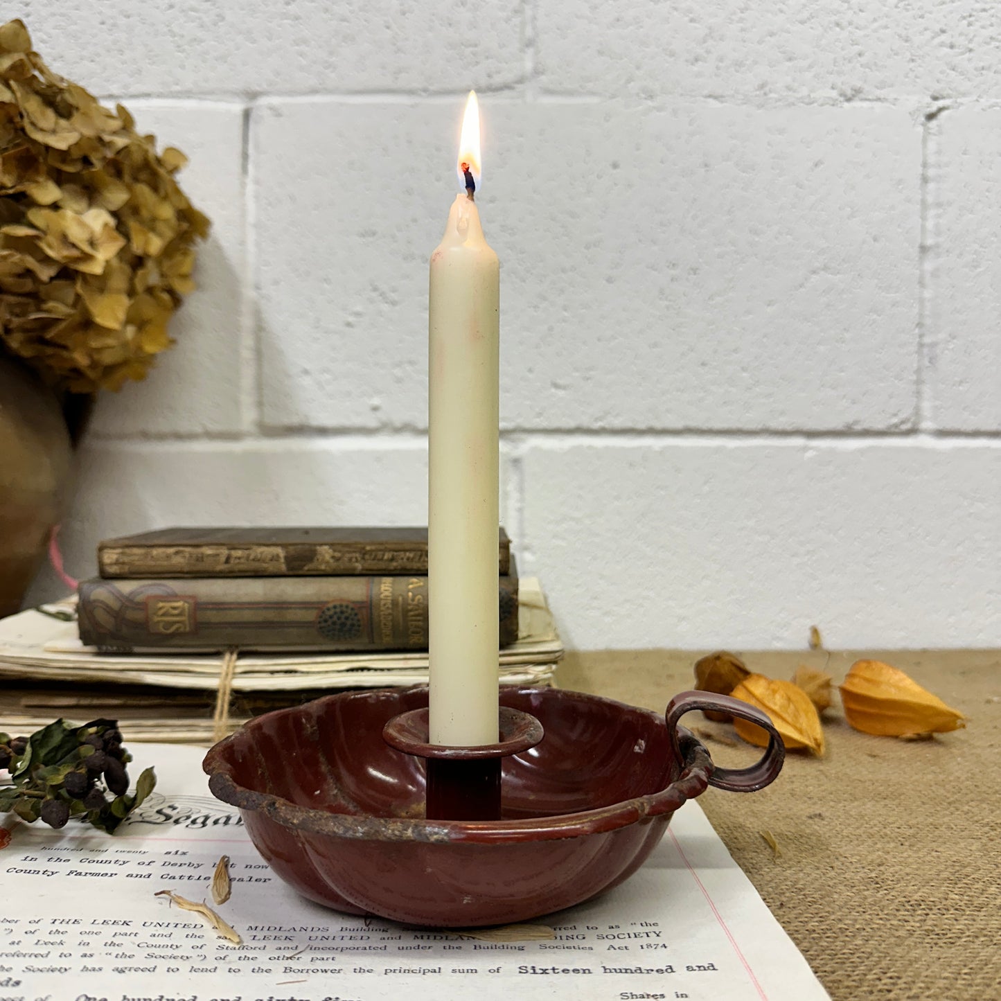 Red Enamel Candlestick Chamberstick
