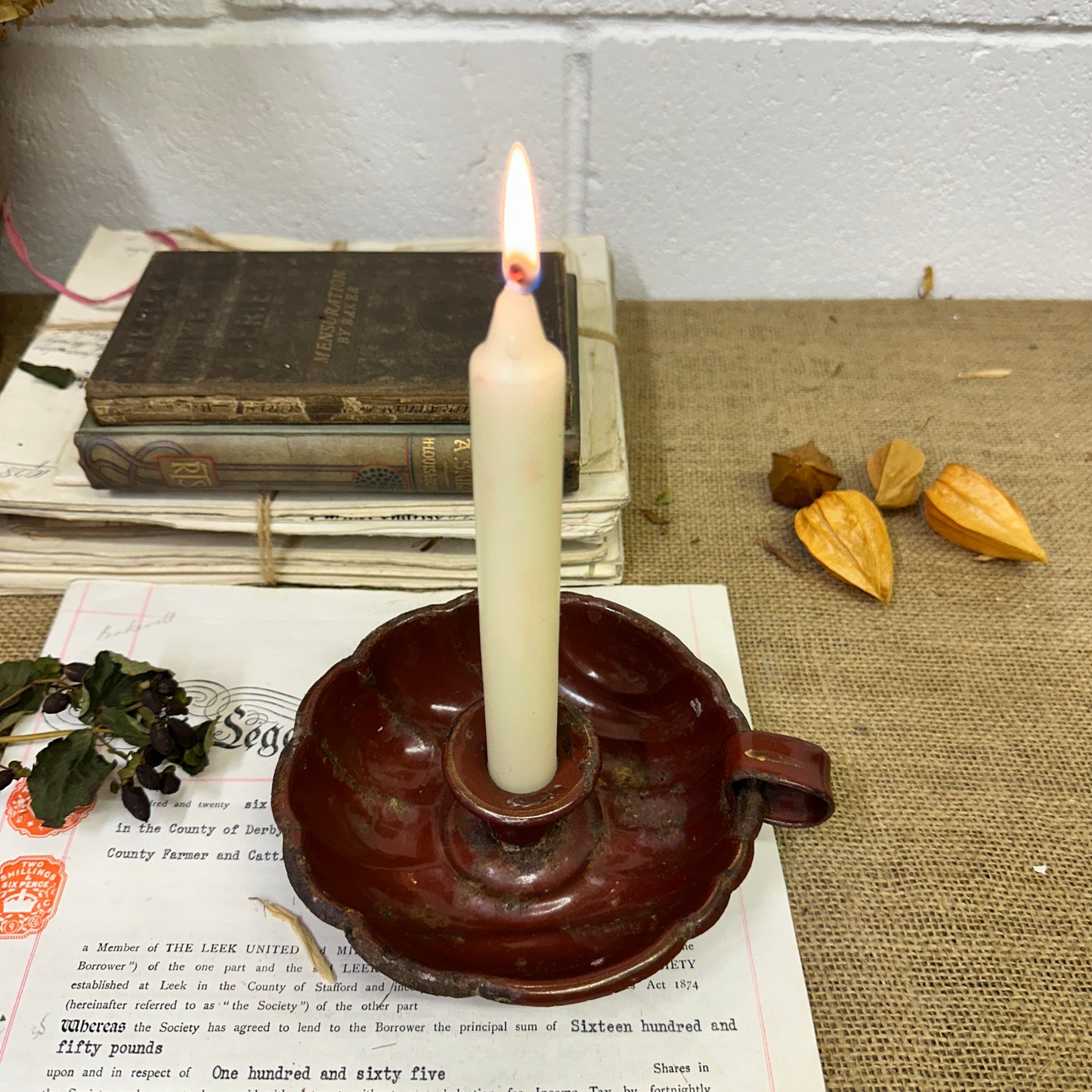 Red Enamel Candlestick Chamberstick