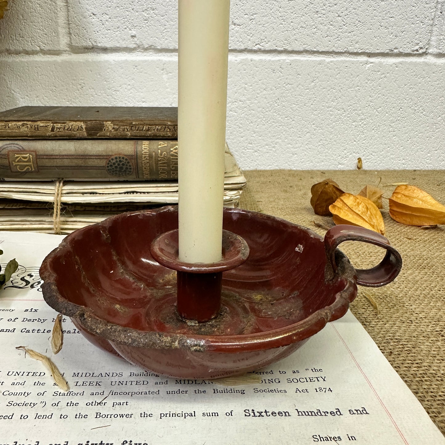 Red Enamel Candlestick Chamberstick