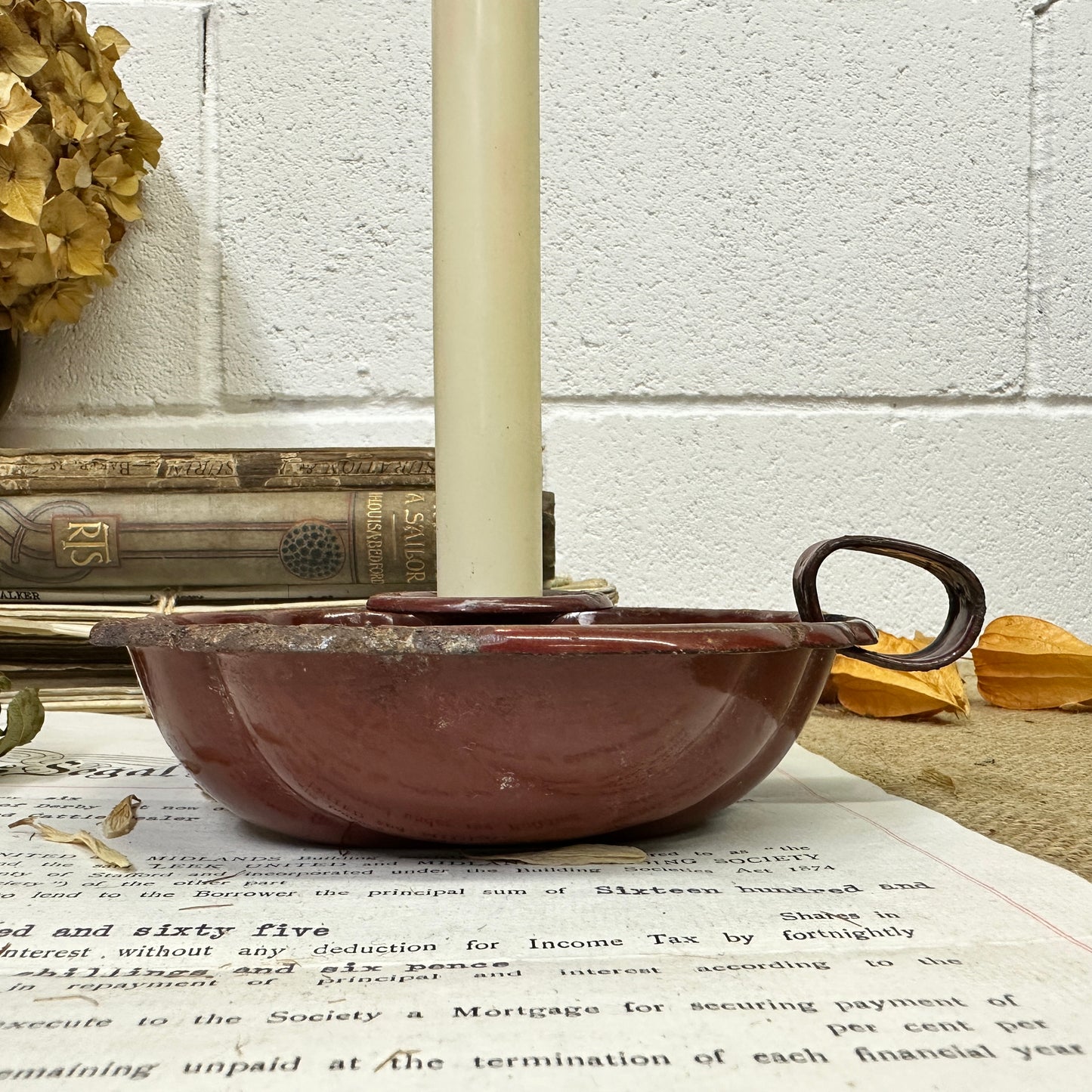Red Enamel Candlestick Chamberstick