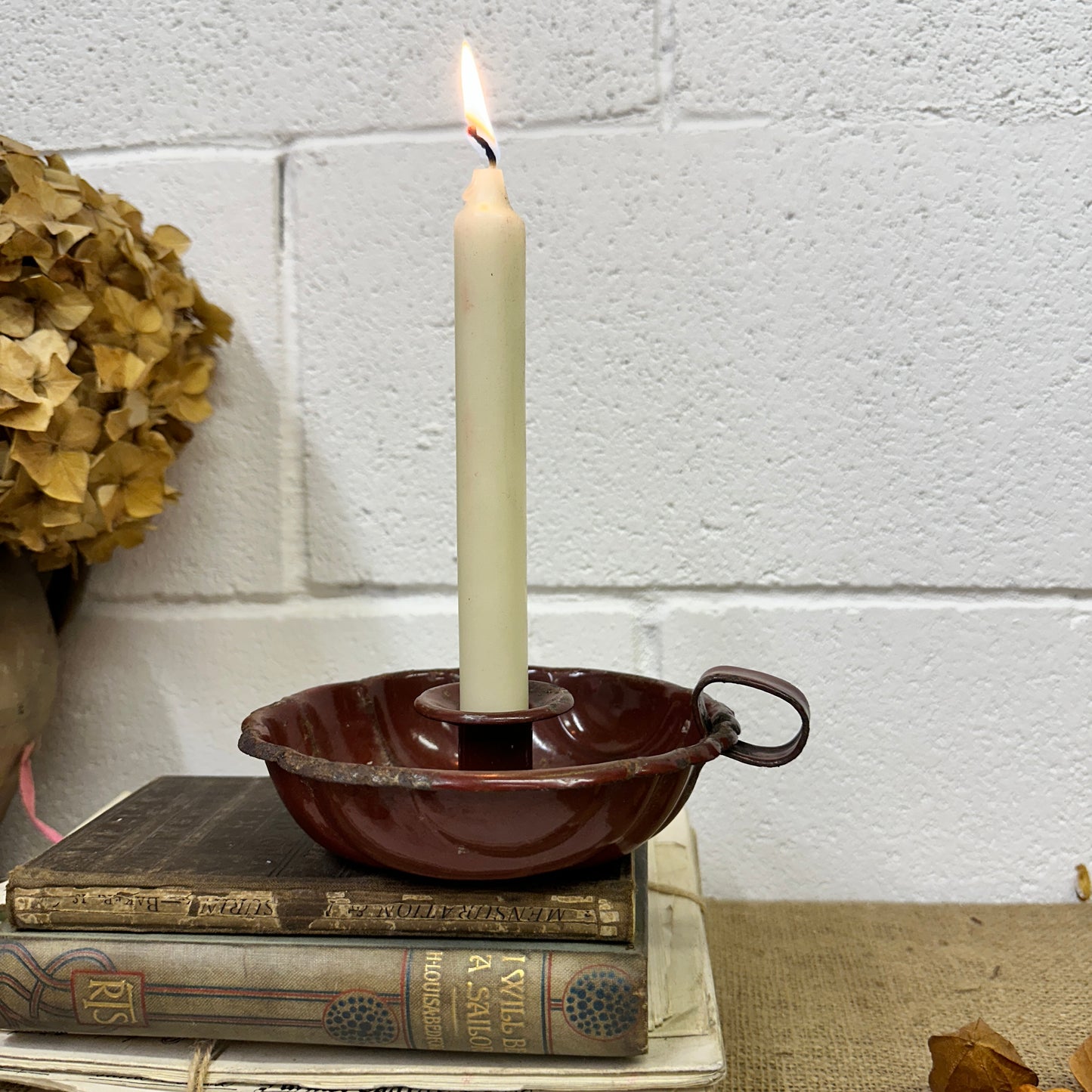 Red Enamel Candlestick Chamberstick
