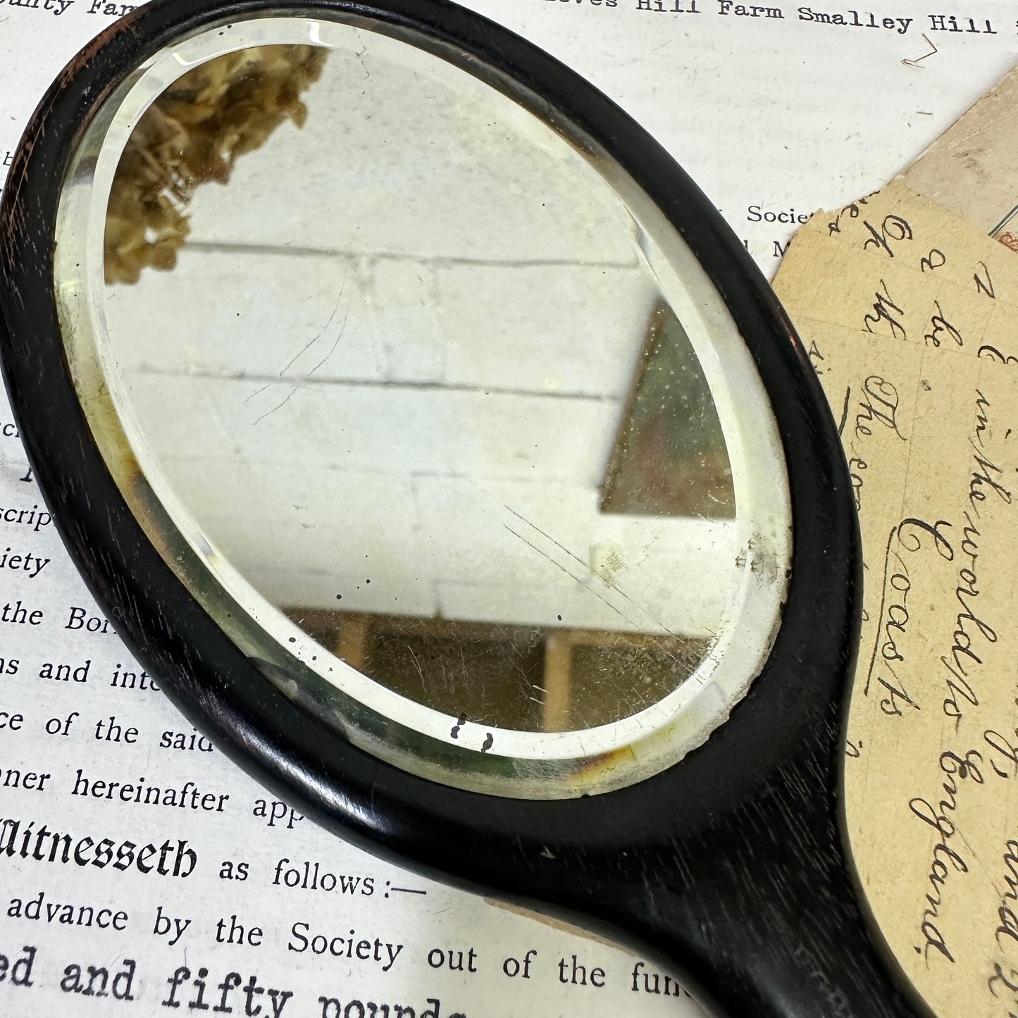 Antique Ebony Oval Handheld Mirror