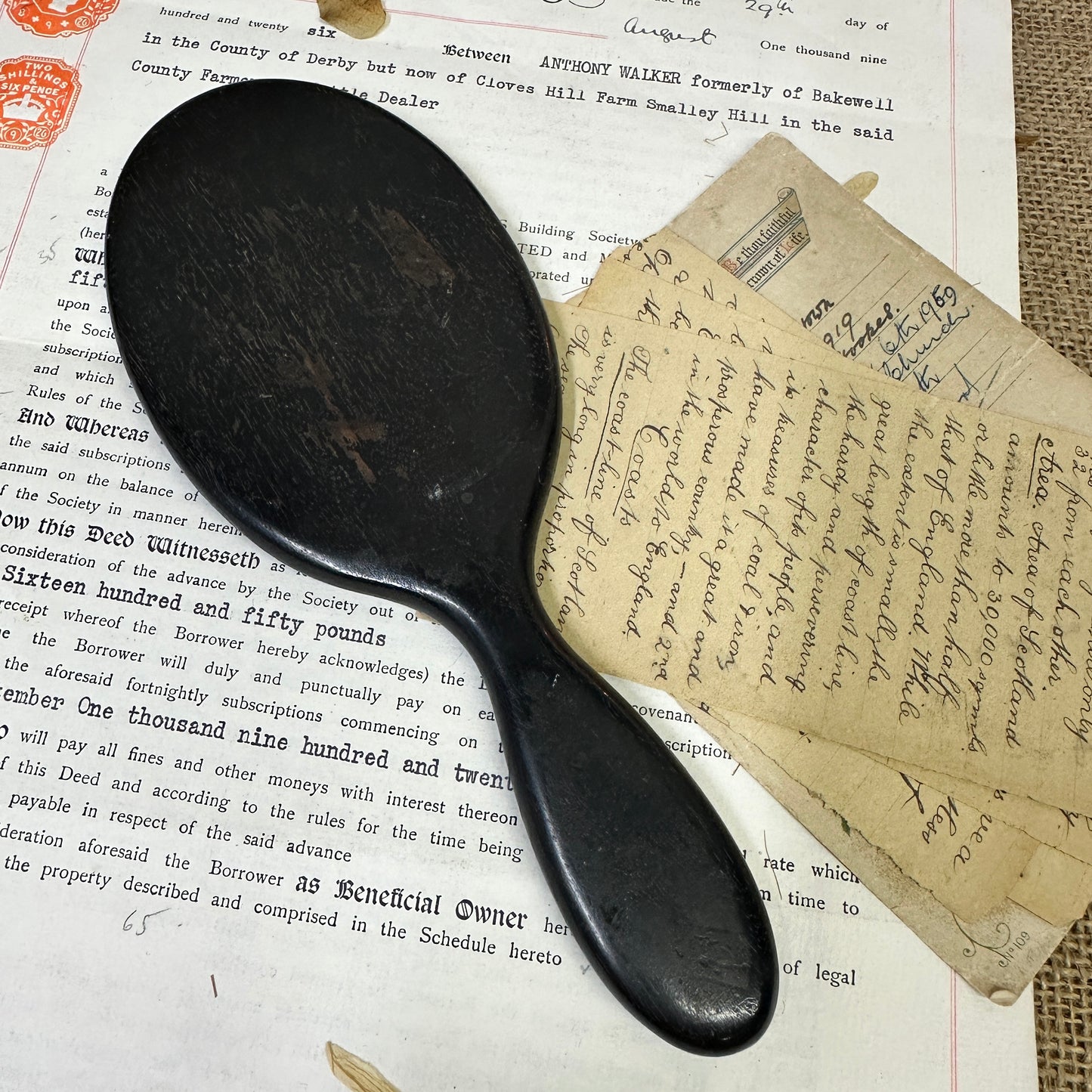 Antique Ebony Oval Handheld Mirror