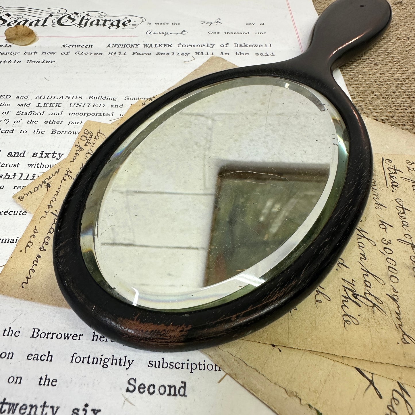 Antique Ebony Oval Handheld Mirror