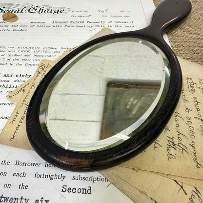 Antique Ebony Oval Handheld Mirror