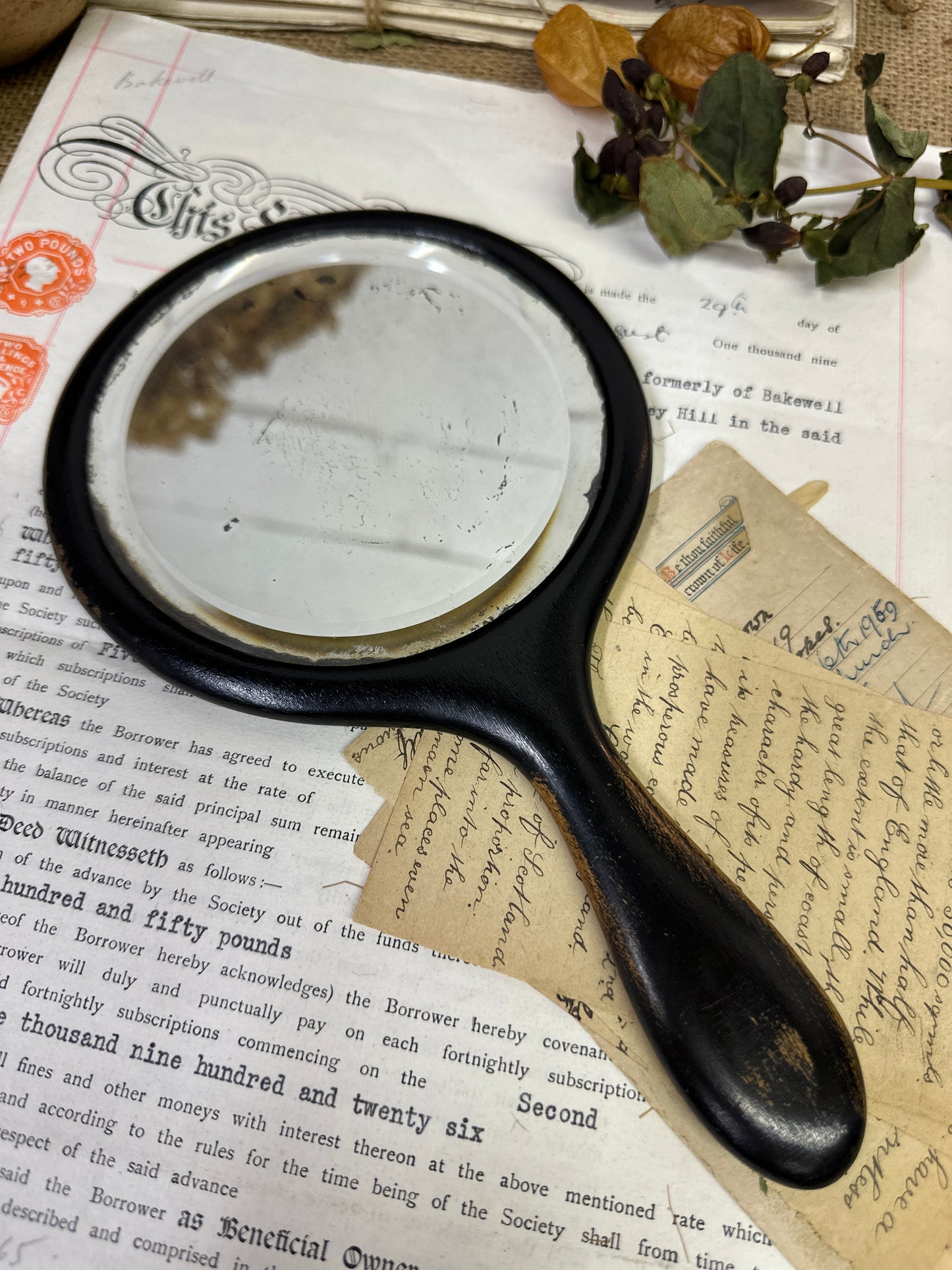 Antique Ebony Handheld Mirror