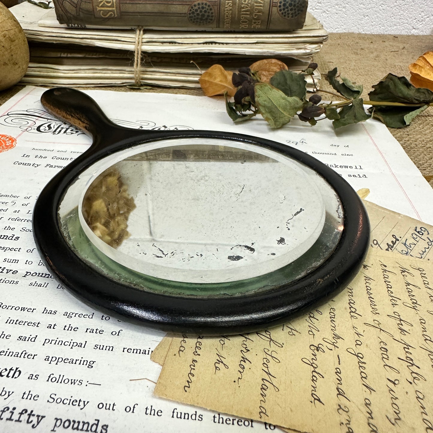 Antique Ebony Handheld Mirror