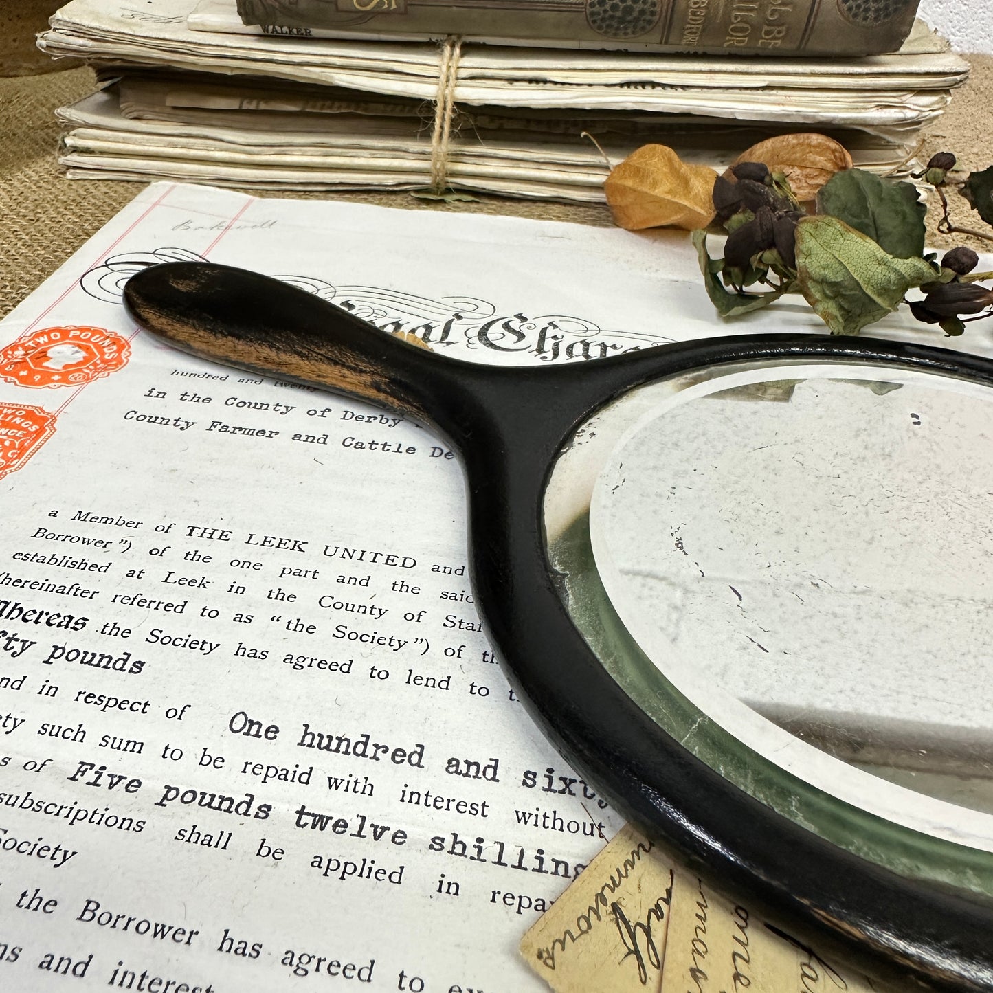 Antique Ebony Handheld Mirror