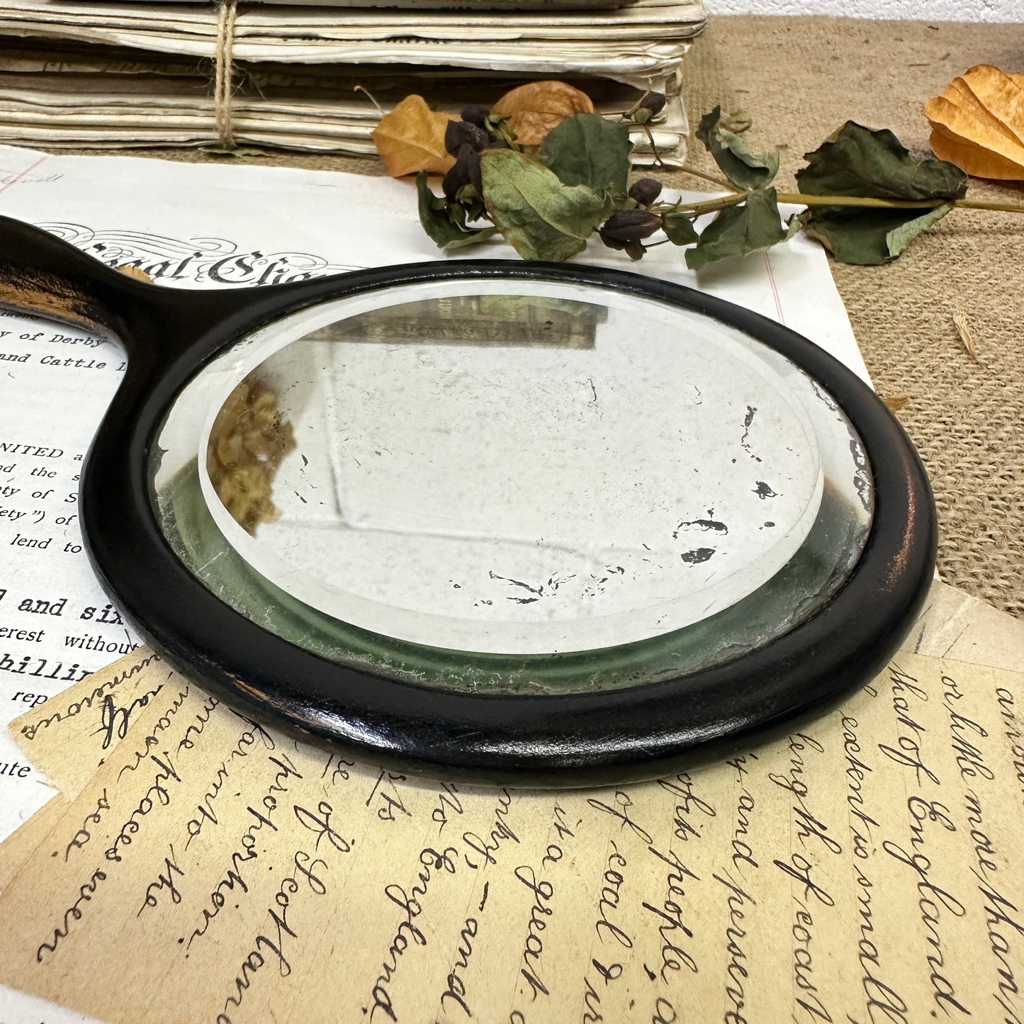 Antique Ebony Handheld Mirror