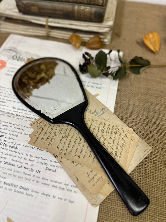 Antique Ebony Handheld Mirror Paddle