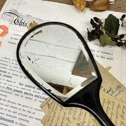 Antique Ebony Handheld Mirror Paddle