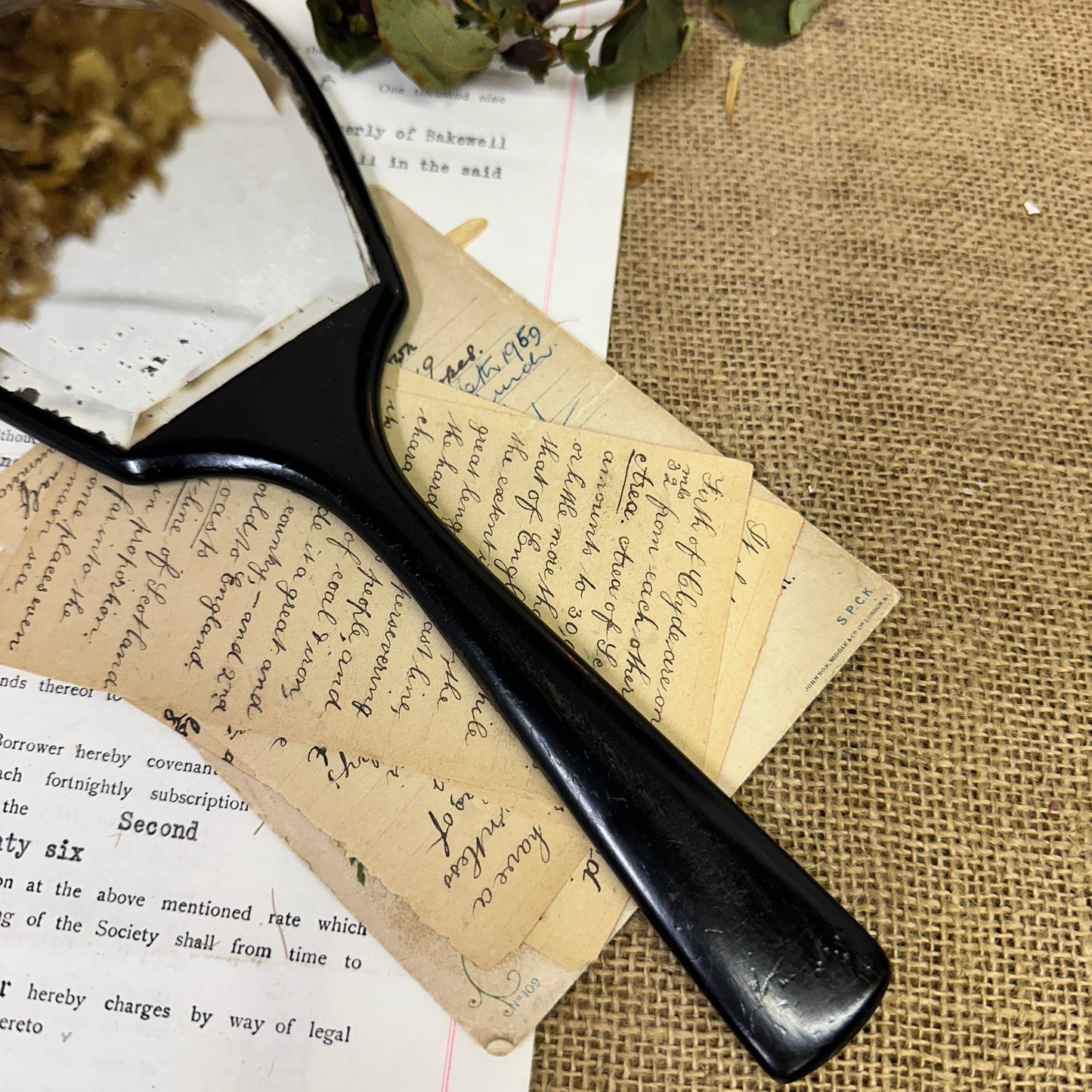 Antique Ebony Handheld Mirror Paddle