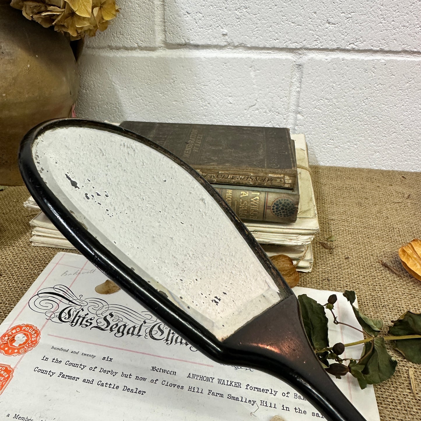 Antique Ebony Handheld Mirror Paddle