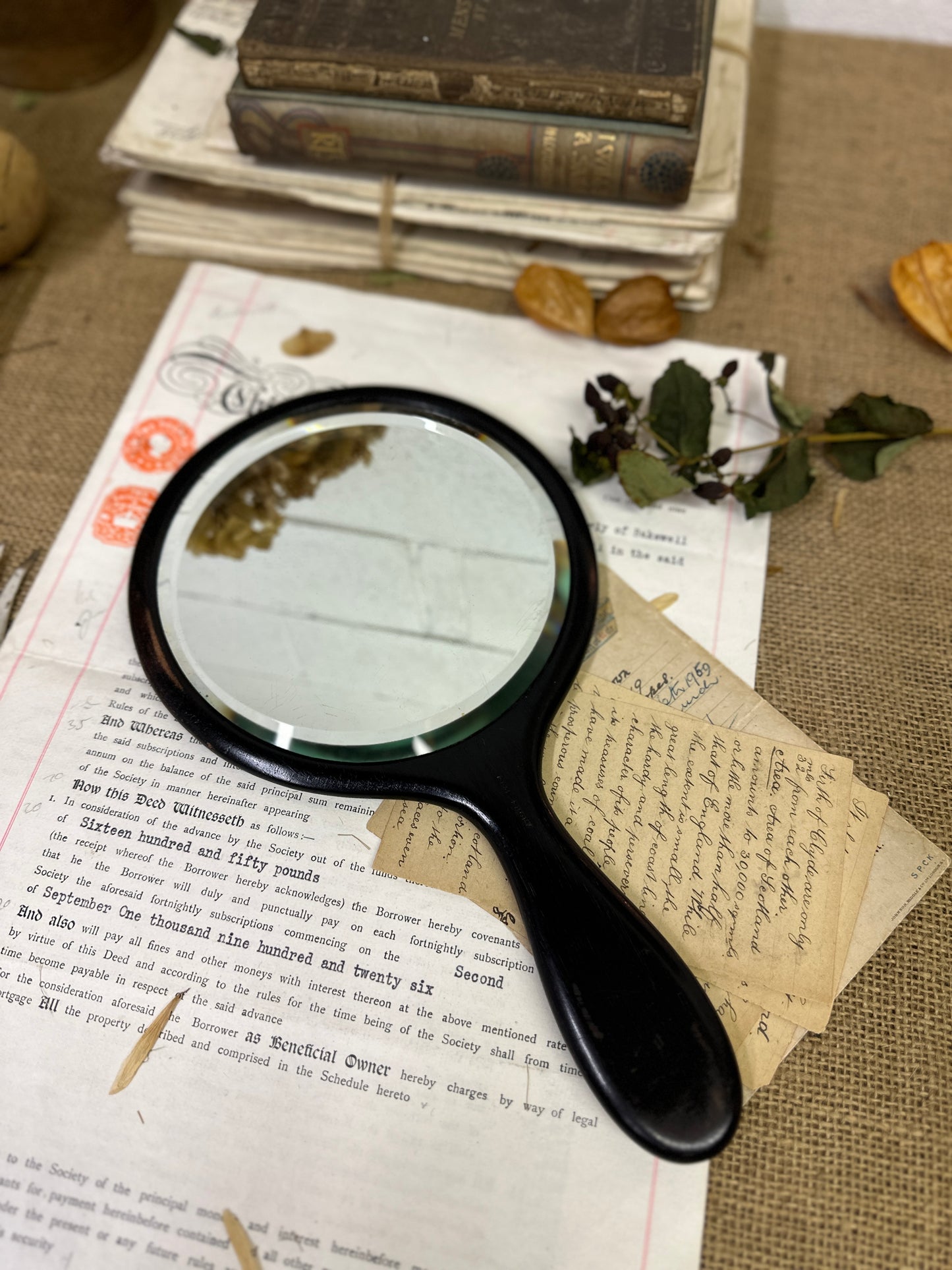 Antique Ebony Handheld Mirror Larger