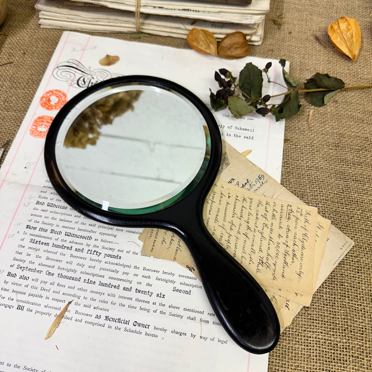 Antique Ebony Handheld Mirror Larger