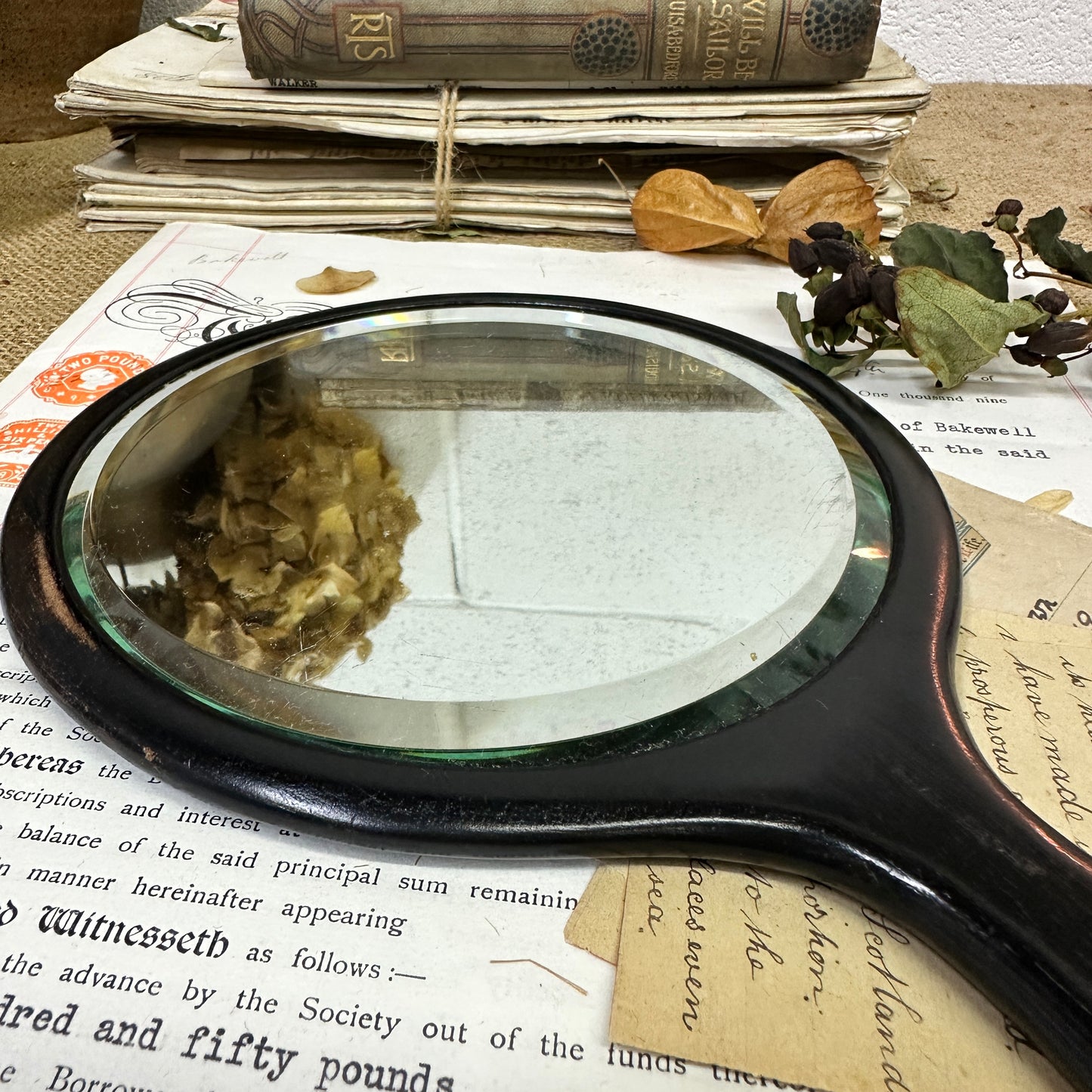 Antique Ebony Handheld Mirror Larger