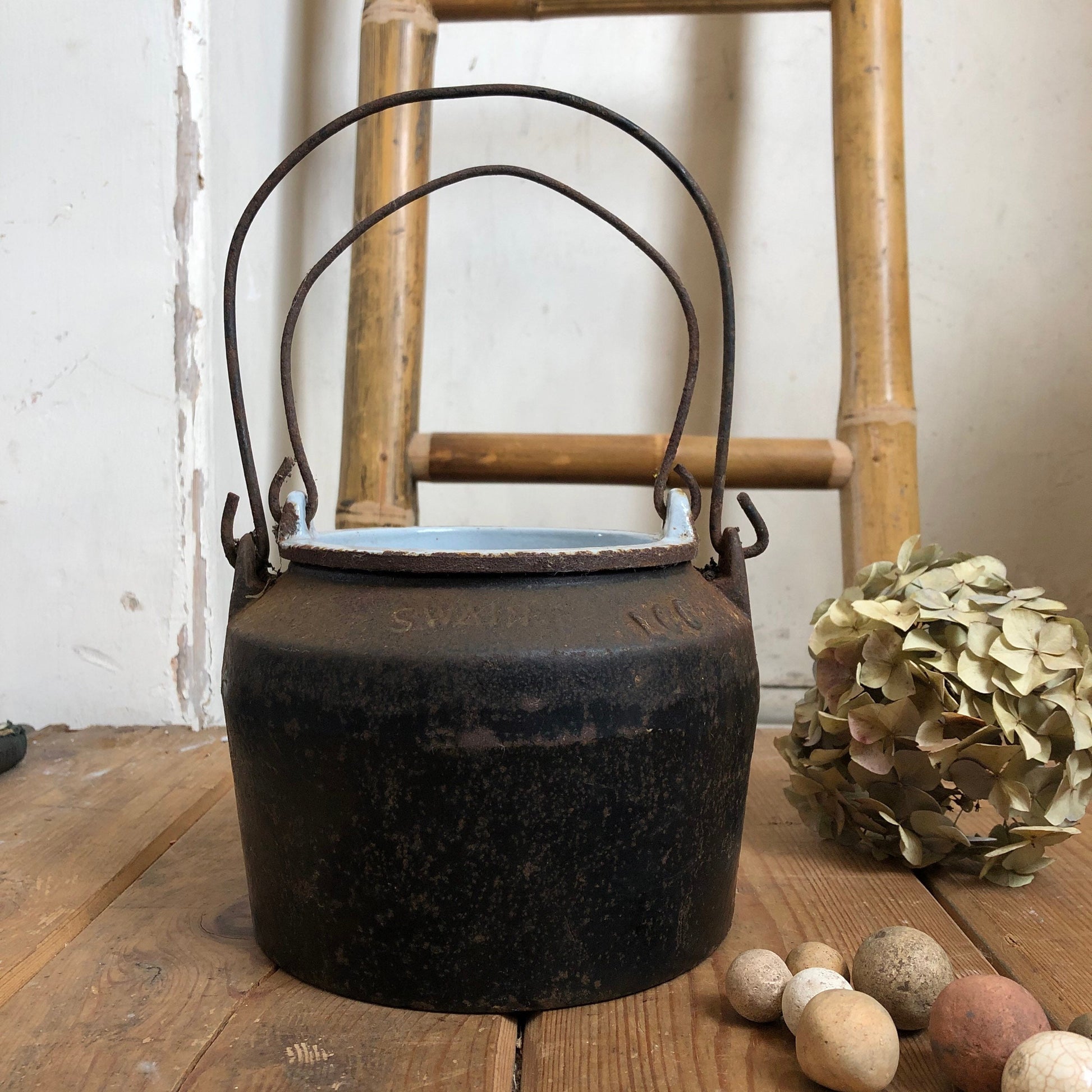 Heavy metal blue smelting pot/planter