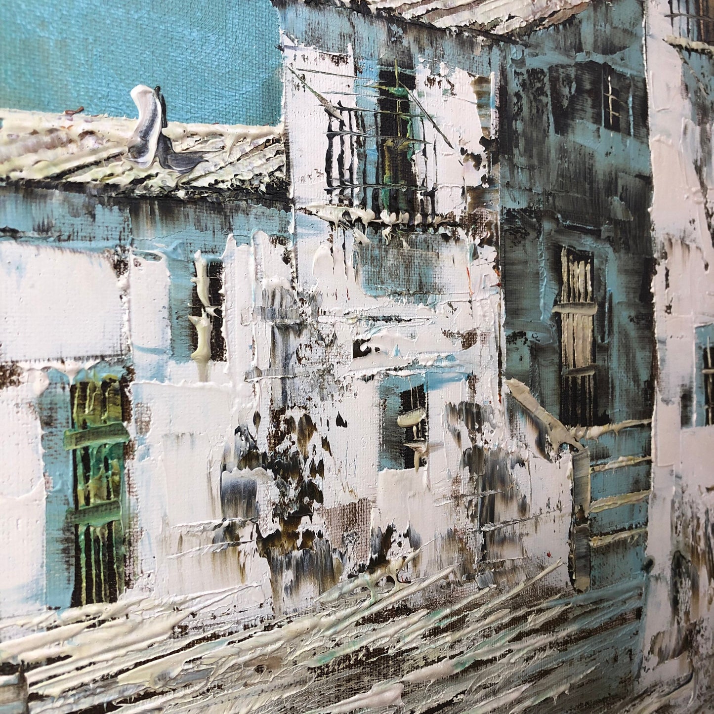 Mid Century Oil Painting on Canvas, Greek Street Scene - The Blind Mole