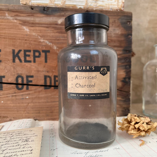 Vintage Guurs Charcoal Glass Apothecary Chemist Laboratory Bottle - All Original