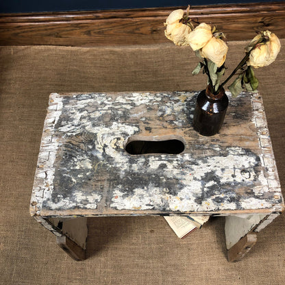 Rustic White Painted Workshop Stool Small Bench