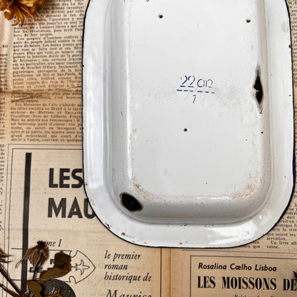 Vintage Enamel White & Blue Rectangle Dish