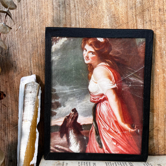 Vintage Coloured Framed Print Lady & Dog